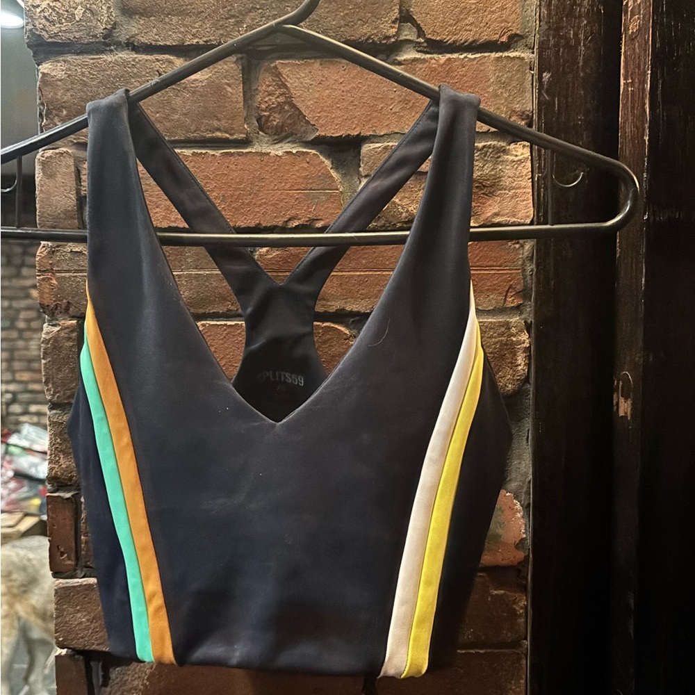 Splits59 Blue Sports Bra with Colorful Stripes